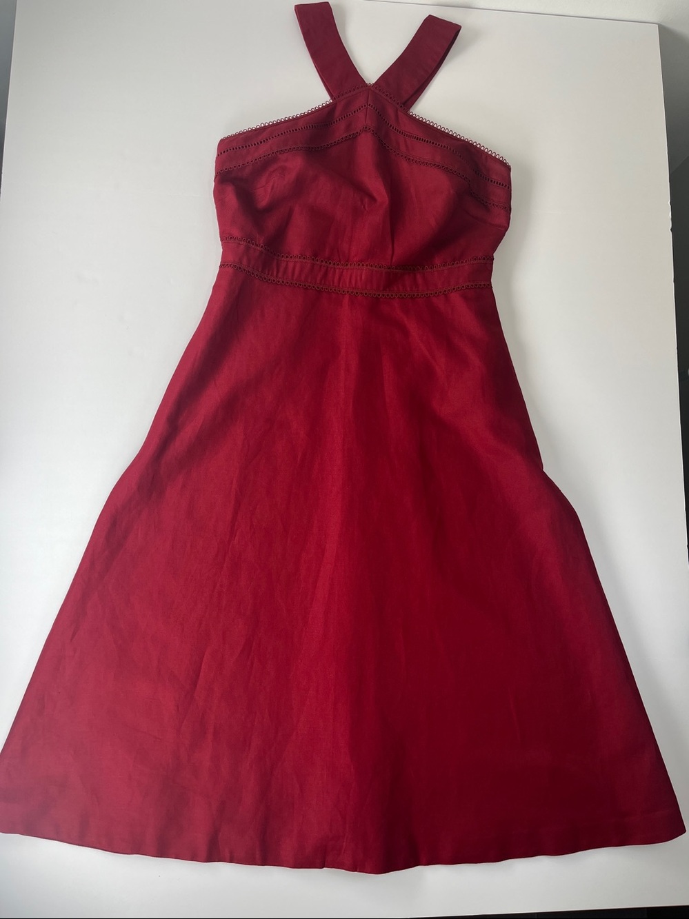 Ann Taylor Red Halter Midi Sundress Sz 2